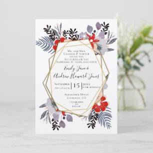 Blue Red Pink Lavender Paarse Floral Wedding Kaart