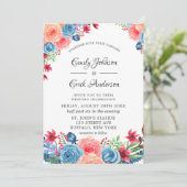 Blue Red Pink Oranje Peony Wedding Invitation Kaart (Staand voorkant)