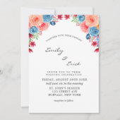 Blue Red Pink Oranje Waterverf Peony Wedding IV Kaart (Voorkant)