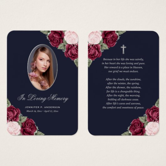 Blue Red Pink Silver Memorial Funeral Prayer Kaart (Voorkant /achterkant)