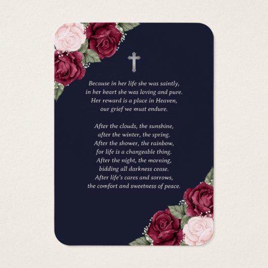 Blue Red Pink Silver Memorial Funeral Prayer Kaart (Achterkant)