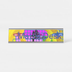 Blue Red Planes Gold Rings Geometrische naam Bord Bureau Naambordje