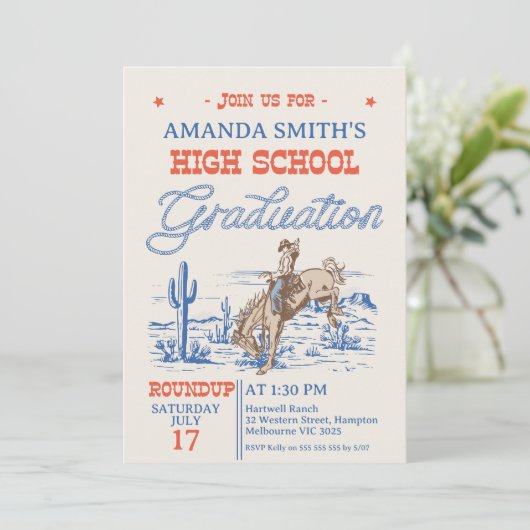 Blue Red Rodeo Cowboy High School Afstuderen Kaart (Staand voorkant)