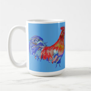 Blue Red Rooster Cocreel Chicken Art Mok