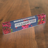 Blue & Red Roses Floral Personalized Name Bord Naambordje (Zijkant)