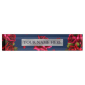Blue & Red Roses Floral Personalized Name Bord Naambordje (Voorkant)