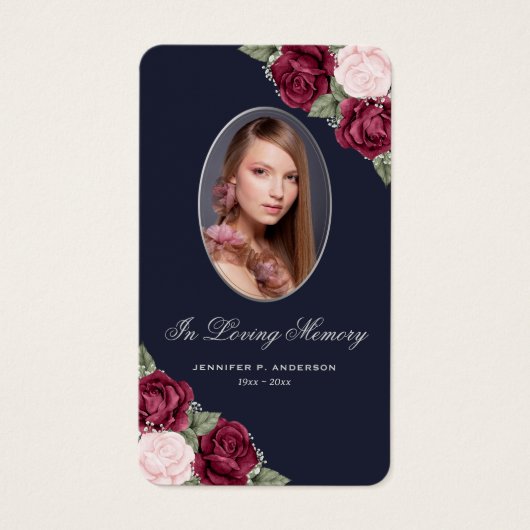 Blue Red Roses Silver Funeral Prayer Kaart (Voorkant)