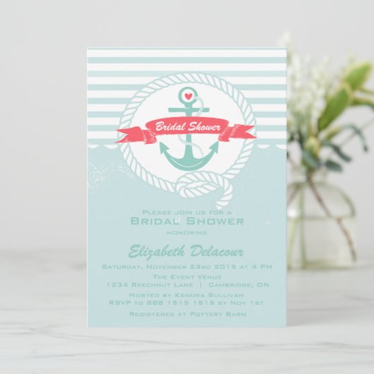 Blue Red Rustic Nautical Bridal Shower Kaart (Staand voorkant)