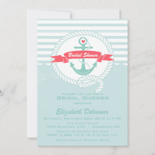 Blue Red Rustic Nautical Bridal Shower Kaart