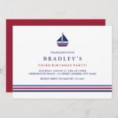 Blue & Red Sailboat Verjaardag uitnodiging (Voorkant / Achterkant)