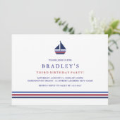 Blue & Red Sailboat Verjaardag uitnodiging (Staand voorkant)