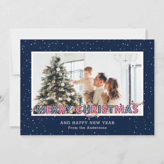 Blue Red Snow-lampjes met kerstkaarten Feestdagenkaart (Voorkant)