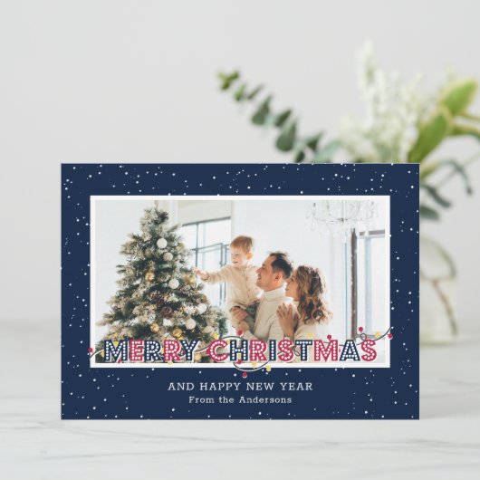 Blue Red Snow-lampjes met kerstkaarten Feestdagenkaart (Staand voorkant)