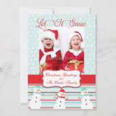 Blue Red Snowman-kerstfotokaart Feestdagenkaart (Voorkant)