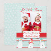Blue Red Snowman-kerstfotokaart Feestdagenkaart (Voorkant / Achterkant)