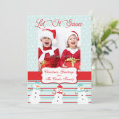 Blue Red Snowman-kerstfotokaart Feestdagenkaart (Staand voorkant)