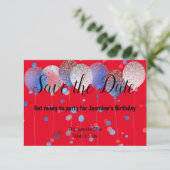 BLUE RED SPOT BALLOON RED BEWAREN DE DATUM RSVP KAARTJE (Staand voorkant)