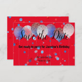 BLUE RED SPOT BALLOON RED BEWAREN DE DATUM RSVP KAARTJE (Voorkant / Achterkant)