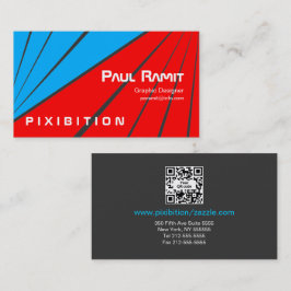 Blue Red Stripe Sport Visitekaartje met QR code 1