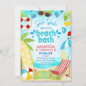 Blue Red Summer Beach Bash Birthday Kaart (Voorkant)