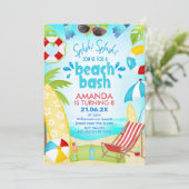 Blue Red Summer Beach Bash Birthday Kaart (Staand voorkant)