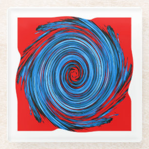 Blue Red Swirl Abstract Patroon Glazen Onderzetter
