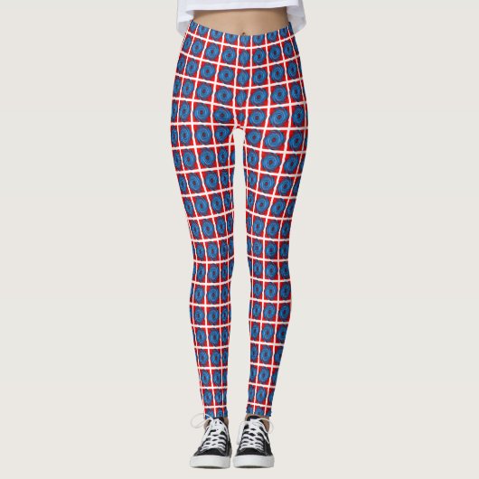 Blue Red Swirl Abstract Patroon Leggings (Voorkant)