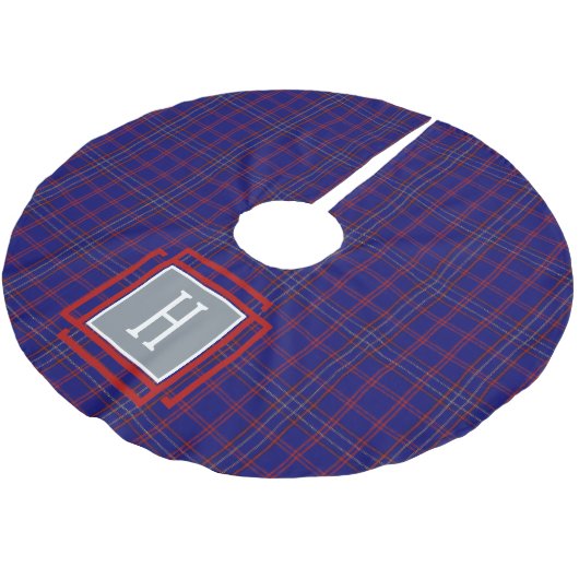 Blue Red Tartan Monogram Kerstboom Rok (Gekanteld)