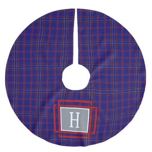 Blue Red Tartan Monogram  Kerstboom Rok (Voorkant)