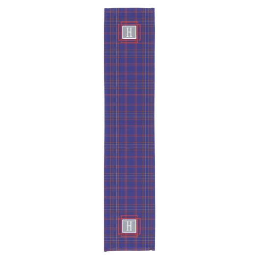 Blue Red Tartan Monogram  Korte Tafelloper (Voorkant)