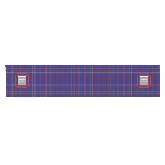 Blue Red Tartan Monogram  Korte Tafelloper (Horizontaal)