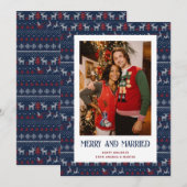 Blue Red Ugly Sweater Merry en huwelijksfoto Feestdagenkaart (Voorkant / Achterkant)