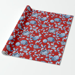 Blue Red Vintage met kerstboompluis Cadeaupapier