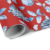 Blue Red Vintage met kerstboompluis Cadeaupapier (Rol Hoek)