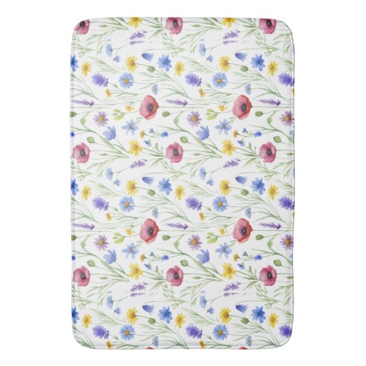 Blue Red Watercolor Wildflower Badmat (Voorkant Verticaal)