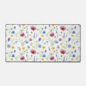 Blue Red Watercolor Wildflower Bureaumat (Voorkant)