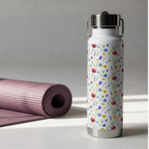 Blue Red Watercolor Wildflower