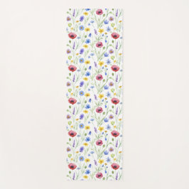 Blue Red Watercolor Wildflower Yogamat