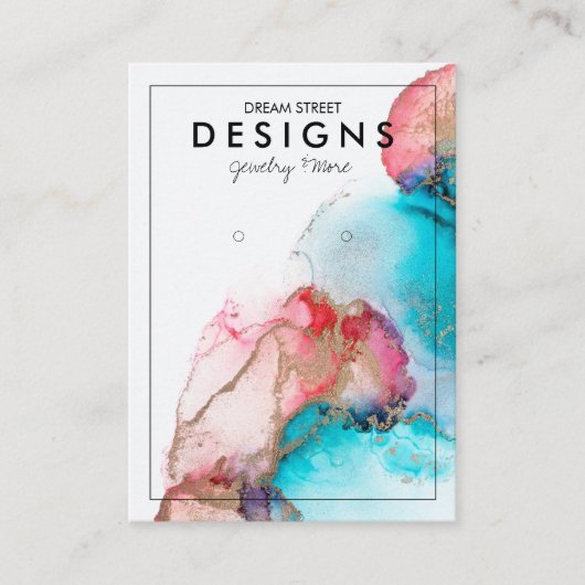 Blue Red Waterverf Gold Earring Display Kaart Visitekaartje (Voorkant)