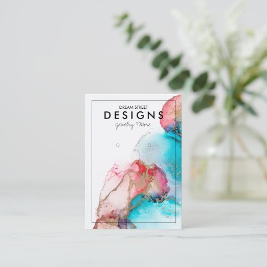 Blue Red Waterverf Gold Earring Display Kaart Visitekaartje (Staand voorkant)