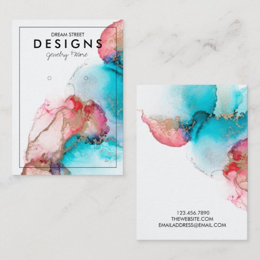 Blue Red Waterverf Gold Earring Display Kaart Visitekaartje (Voorkant / Achterkant)