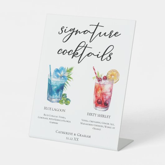 Blue Red Wedding Signature Cocktails Menu Reclamebord Met Voetstuk (Voorkant)