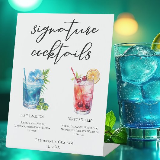 Blue Red Wedding Signature Cocktails Menu Reclamebord Met Voetstuk