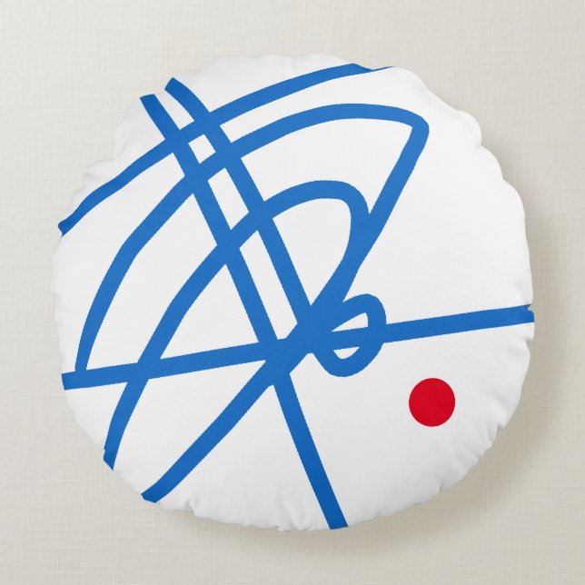 Blue Red White Abstract Art-minimalisme Rond Kussen (Voorkant)