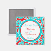 Blue Red White Damask bewaar de datum magneet (Voorkant / Achterkant)