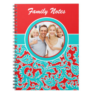 Blue Red White Damask Family Notes Foto Notitieboe Notitieboek
