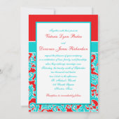 Blue Red White Damask Foto Weddenschap Kaart (Achterkant)
