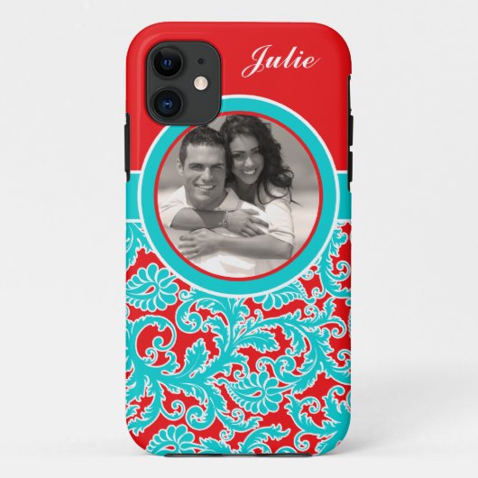 Blue, Red, White Damask iPhone 5 Hoesje met foto (Achterkant)