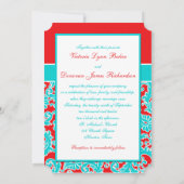 Blue Red White Damask Monogram Weddenschap Kaart (Achterkant)