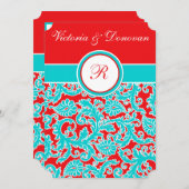 Blue Red White Damask Monogram Weddenschap Kaart (Voorkant / Achterkant)